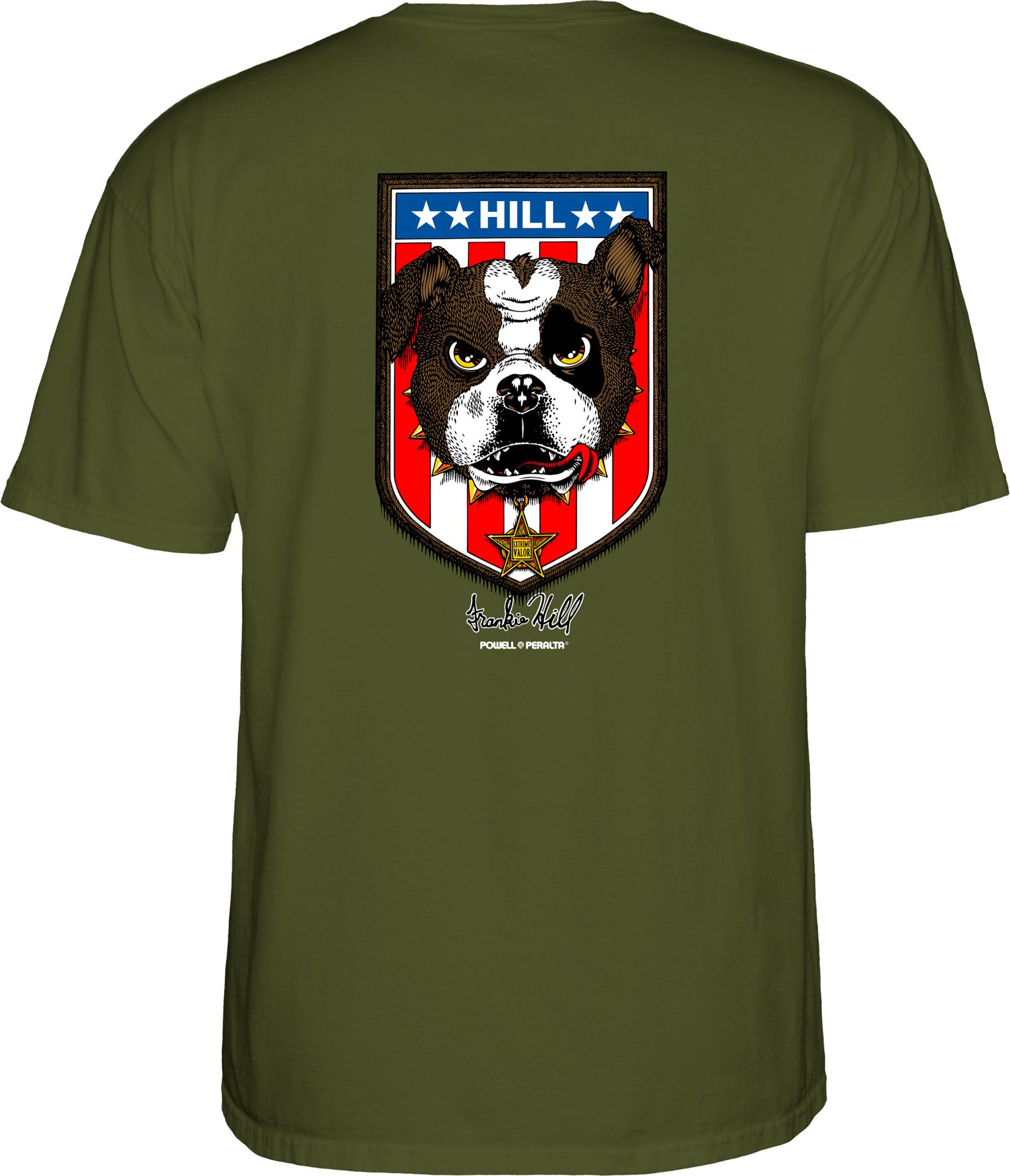 pánské triko POWELL PERALTA HILL BULLDOG TEE Military Green