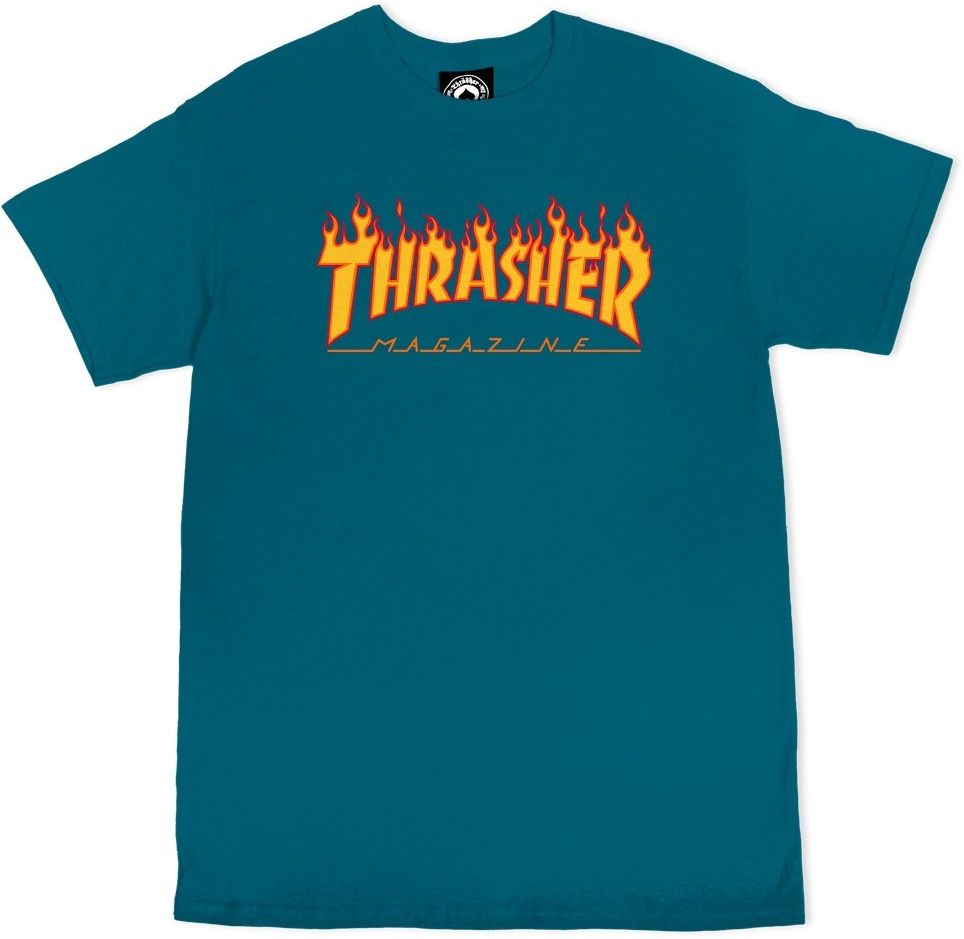 pánské triko THRASHER FLAME LOGO Galapagos Blue